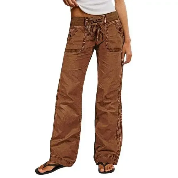 Solid Seam Detail Drawstring Mid Rise Straight Leg Pants High Stretch Fabric Women’s Wear Minimalist Fit Basic Style Multiple Colors