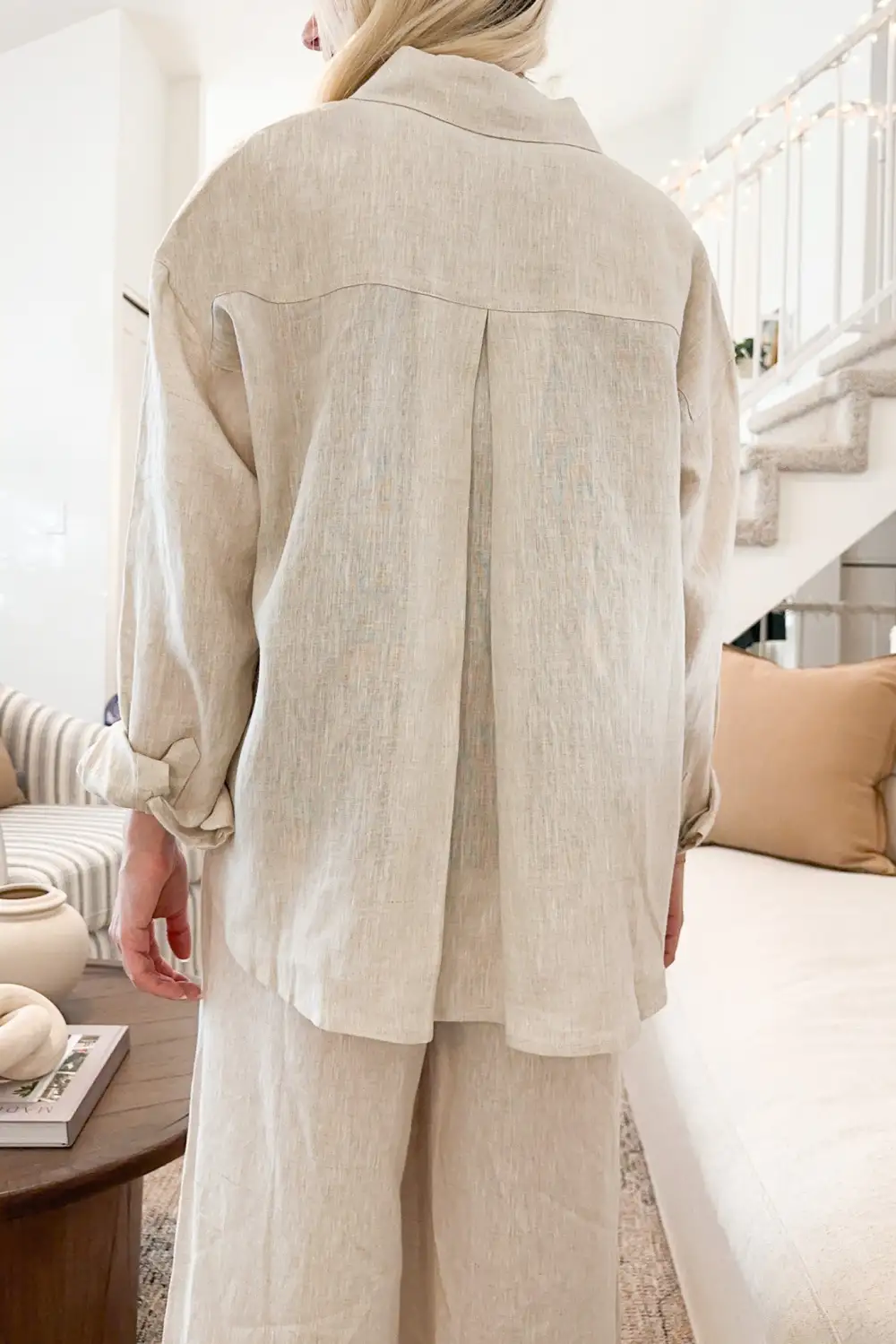 Linen Blend Button Front Button Down Shirt
