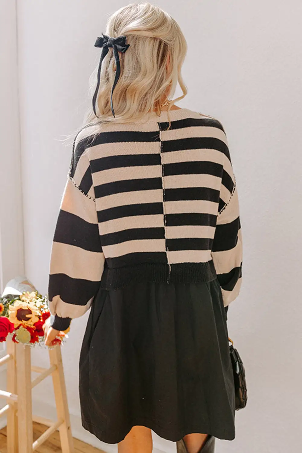 Striped Knit High Waist Sweater Dress