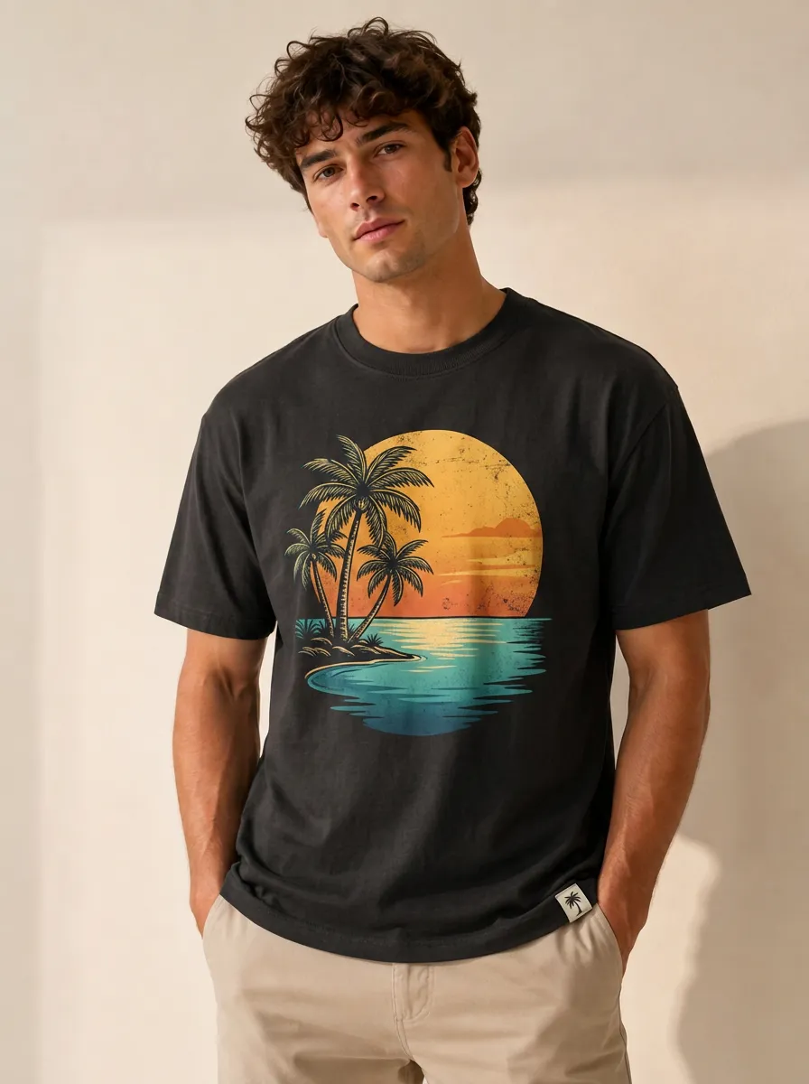 Men's Sunset Palm Graphic Crewneck T-Shirt