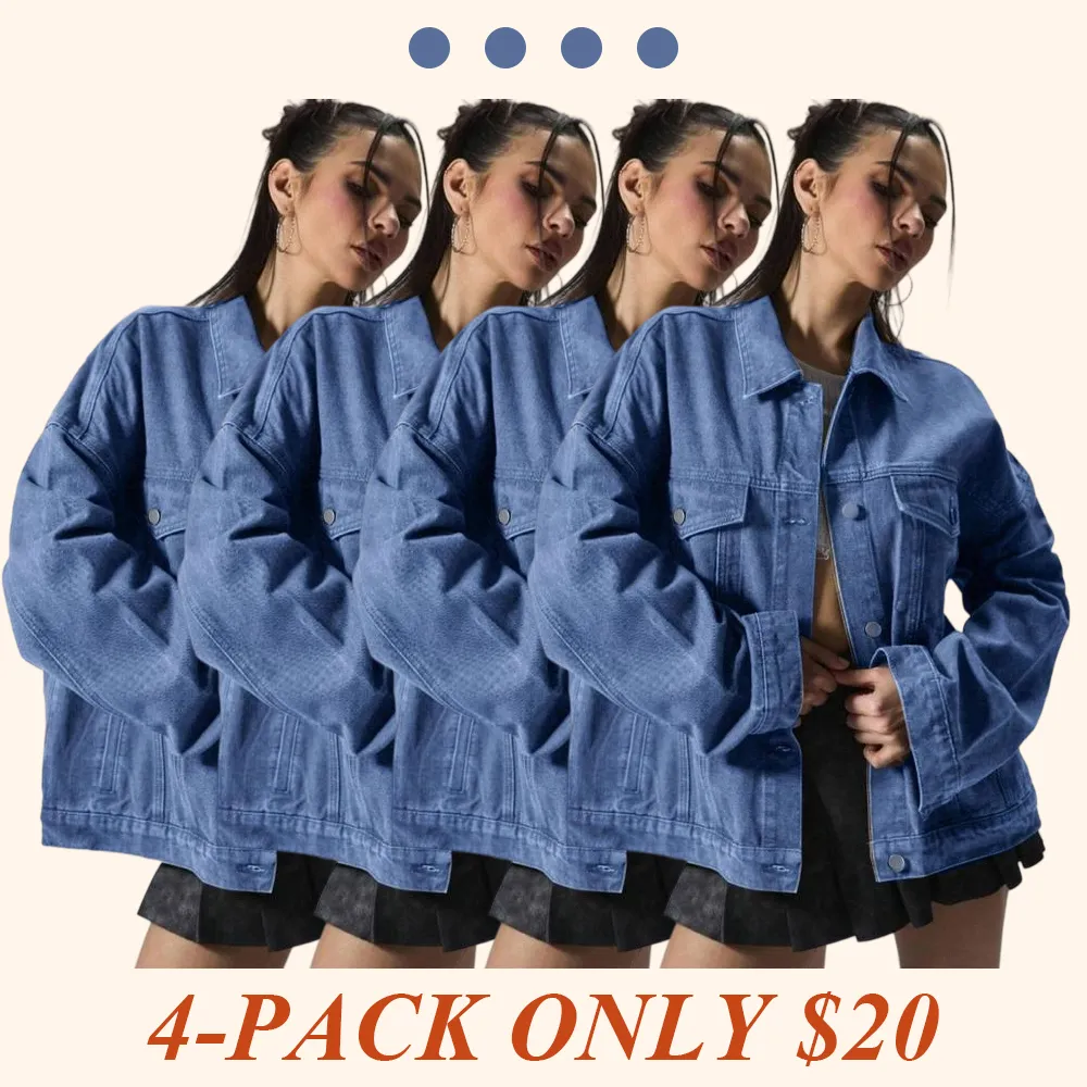 4-PACK Women's Solid Color Button Front Dropped Shoulder Denim Jacket