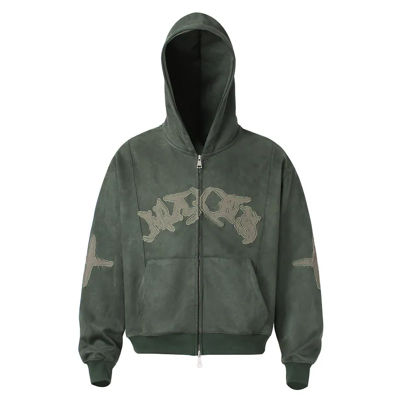 Gothic Embroidered Double-Zip Hoodie