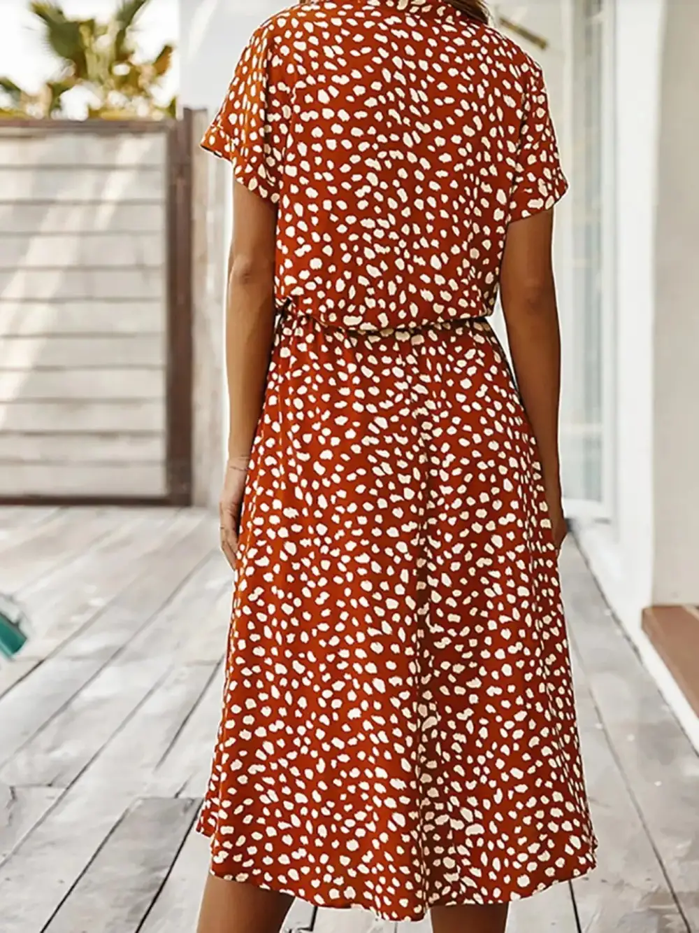 Polka Dot Button Front Midi Dress