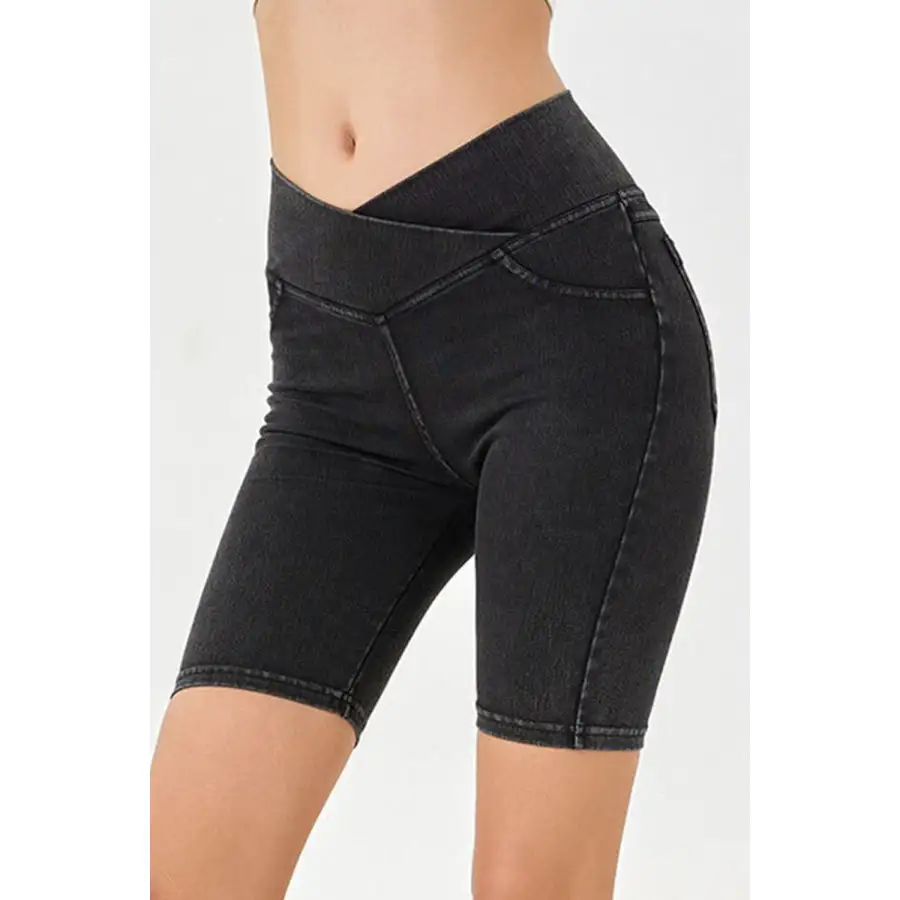 Asymmetrical Waist Denim Shorts with Pockets