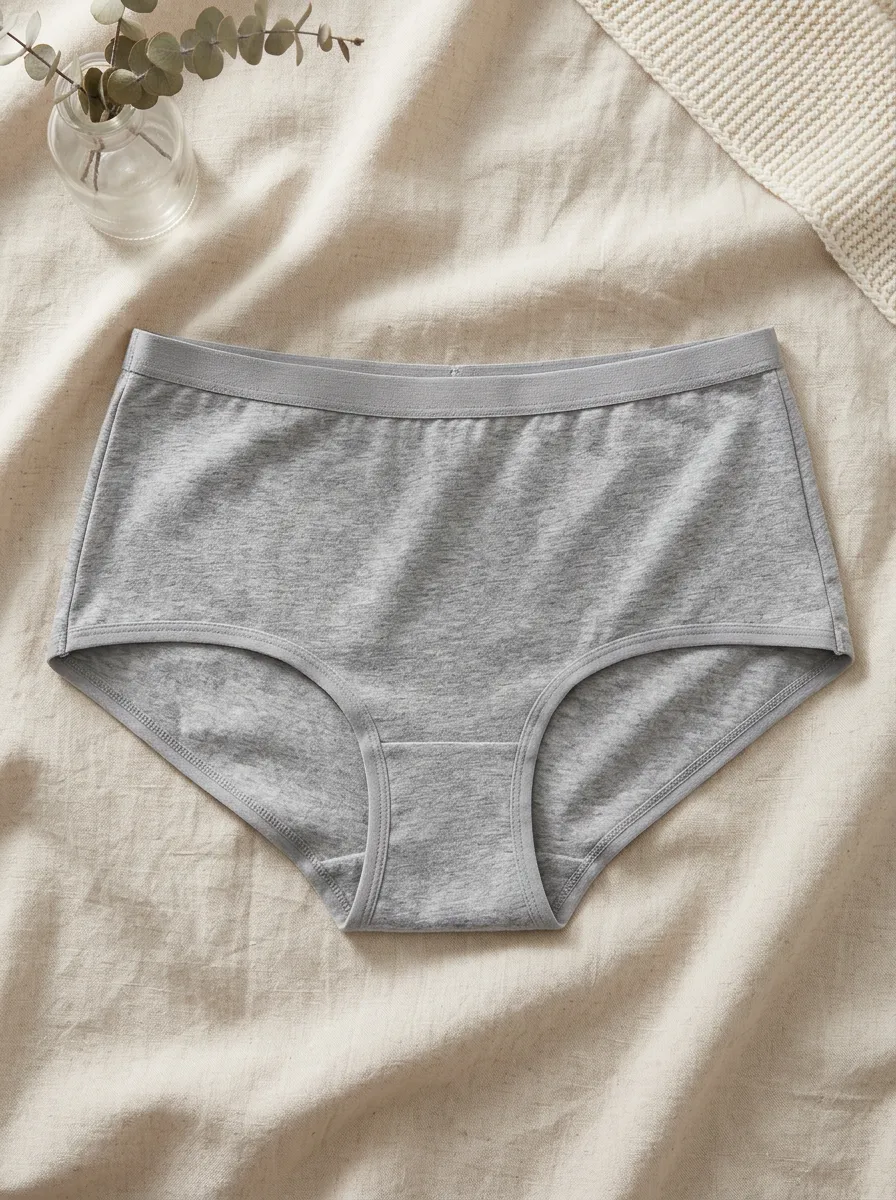 Women's Solid Grey Cotton Mid-Waist Briefs