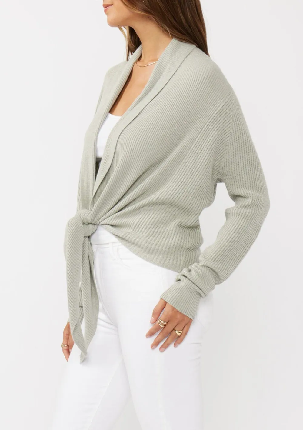 Ribbed Tie Front Long Sleeve Cardigan