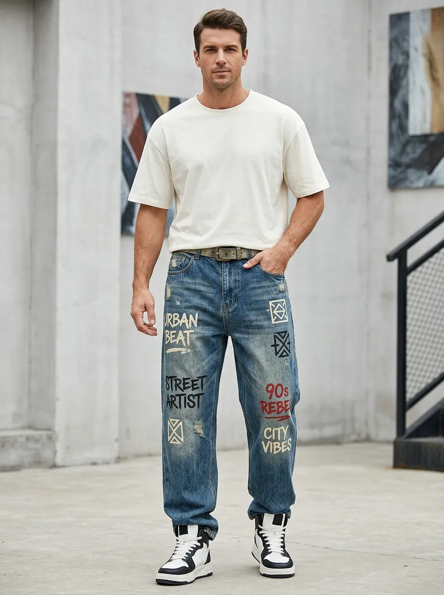 Men's Street Inspired Streetwear Graffiti Jeans