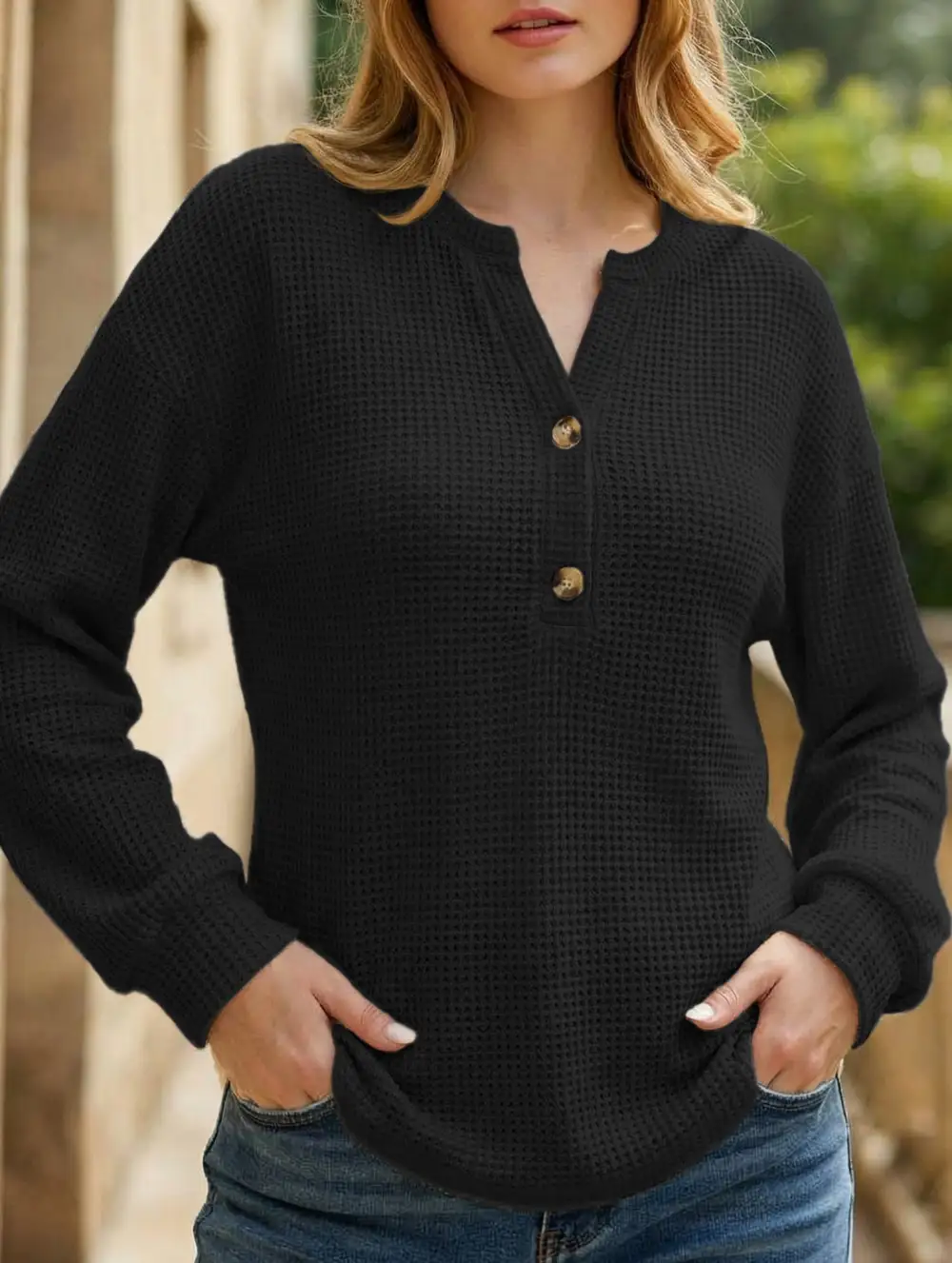 Relaxed Button Front Striped Tee