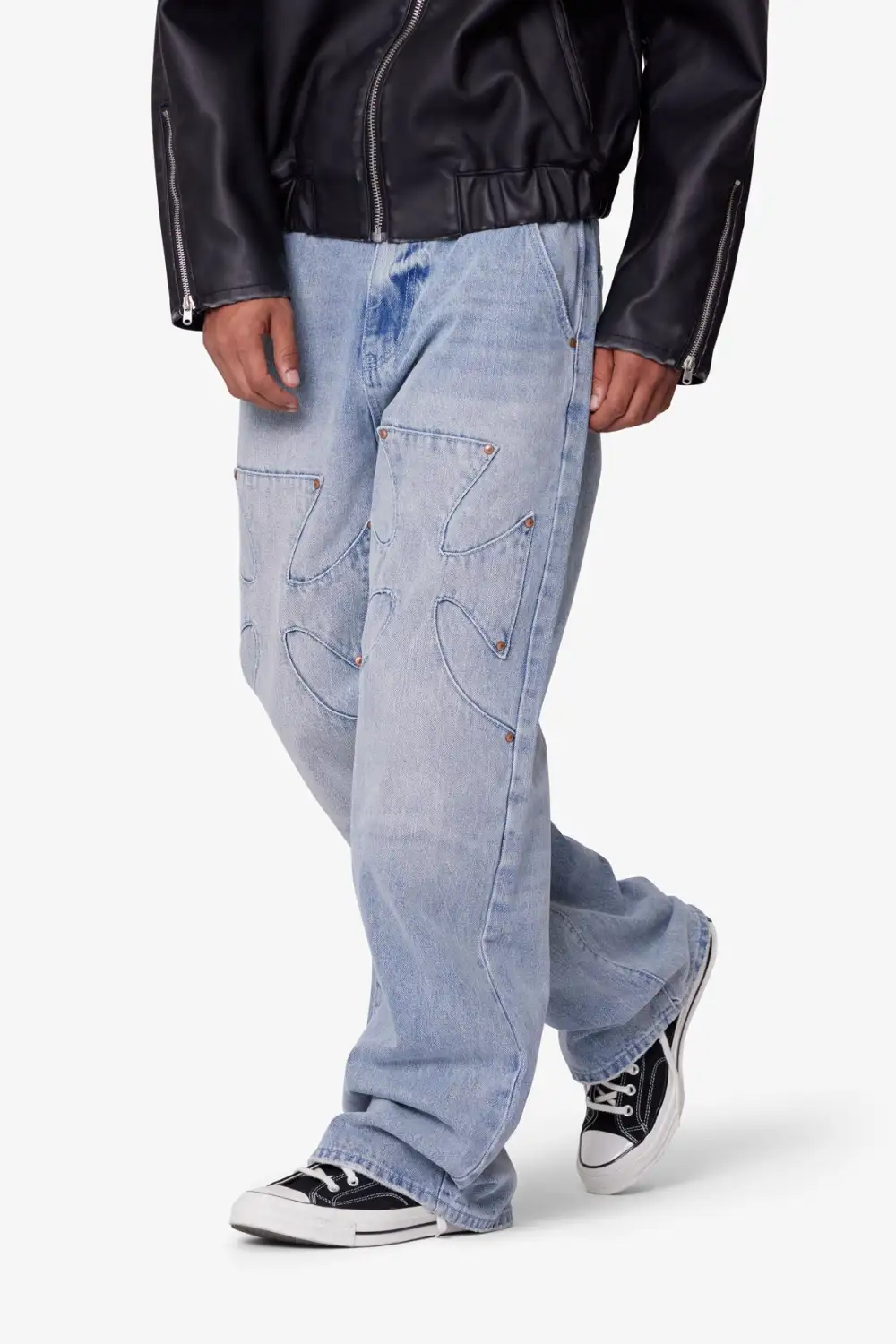 Relaxed Cross Detail Denim Jeans