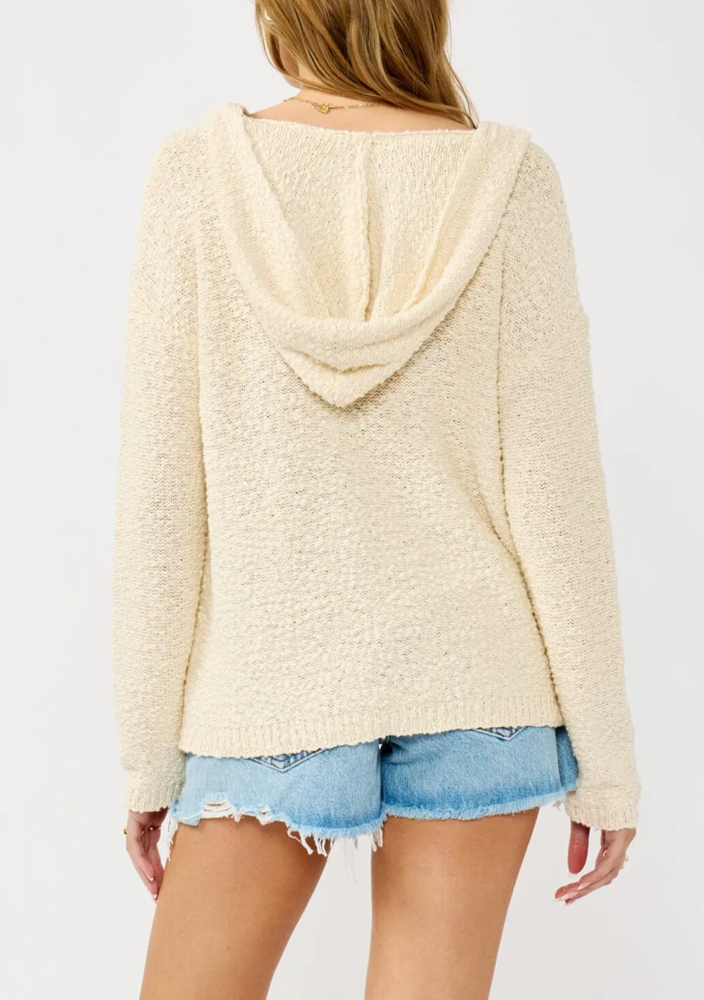 Drop Shoulder Hooded Knit Top