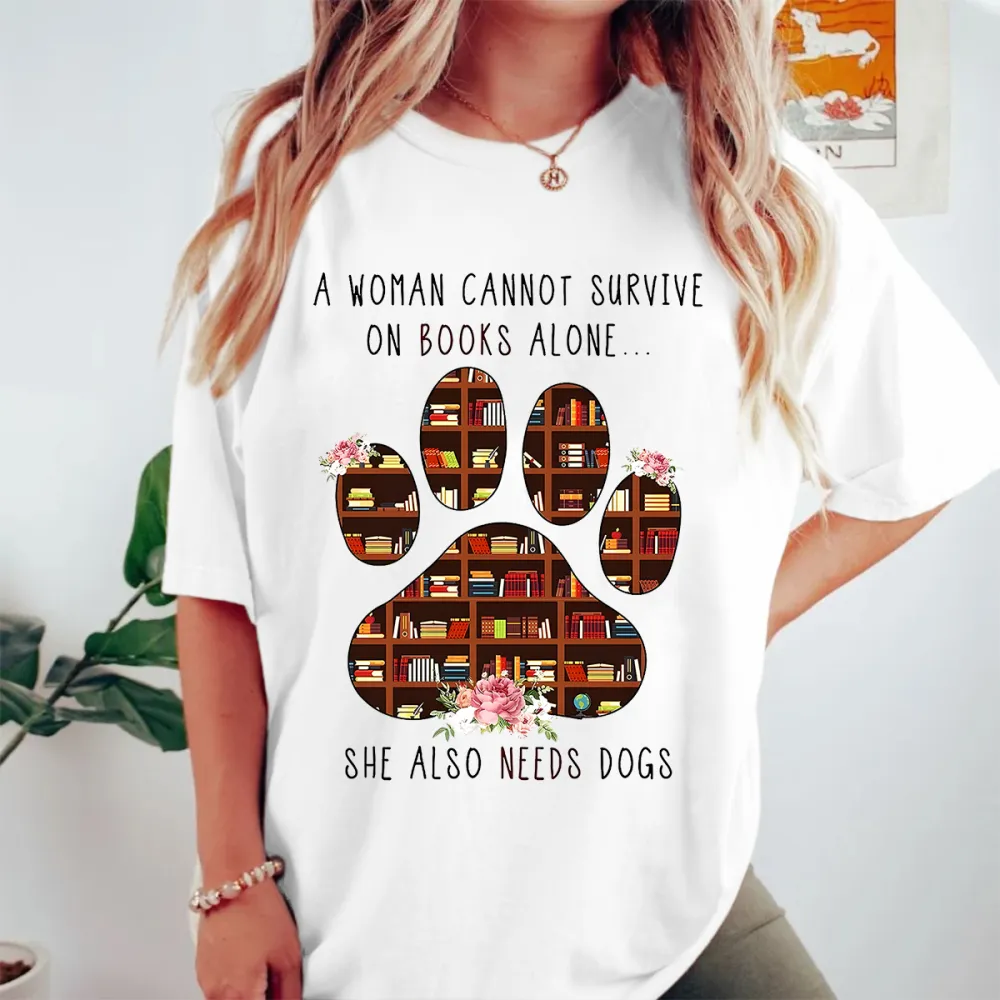 Women's Books And Dogs Graphic Tee