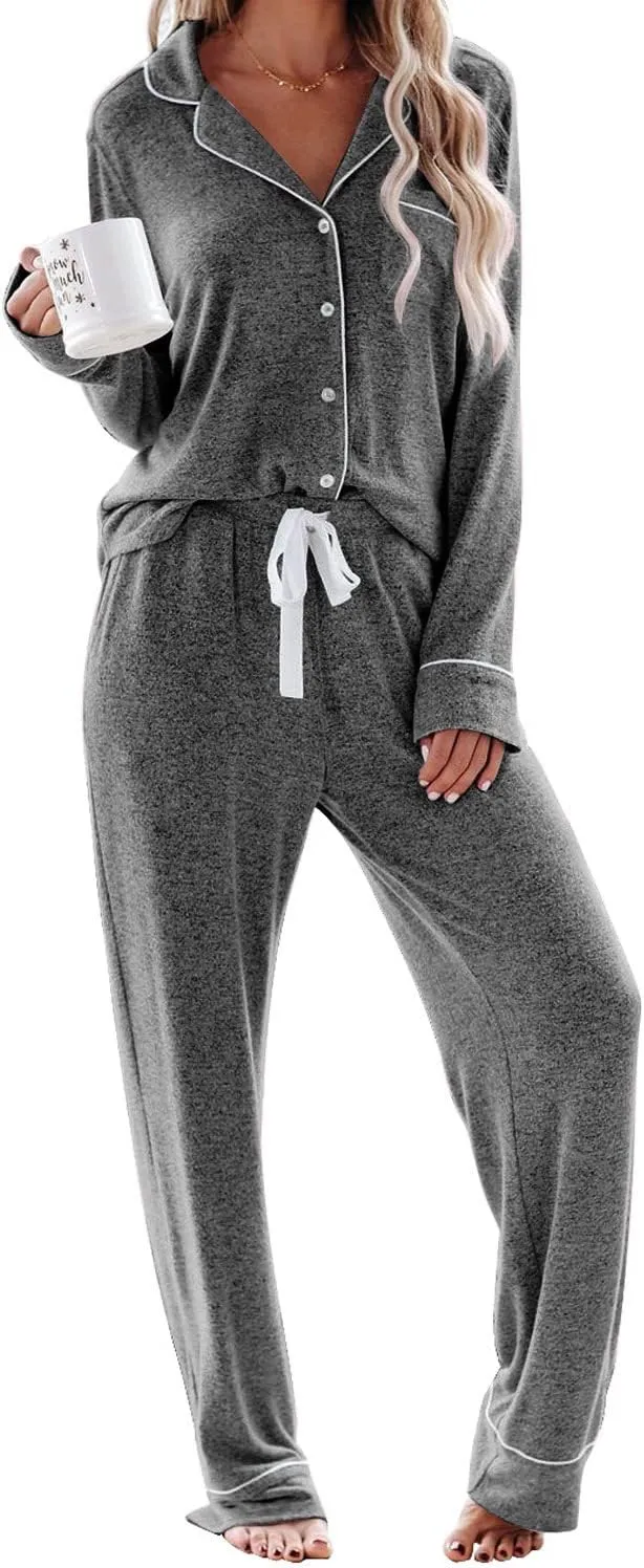 Women's Pajama Sets Long Sleeve Button Down Sleepwear Nightwear Soft Pjs Lounge Sets