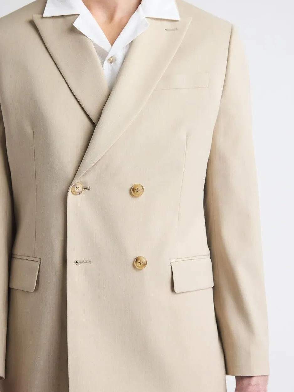 Beige Double Breasted Tailored Business Style Suit Blazer