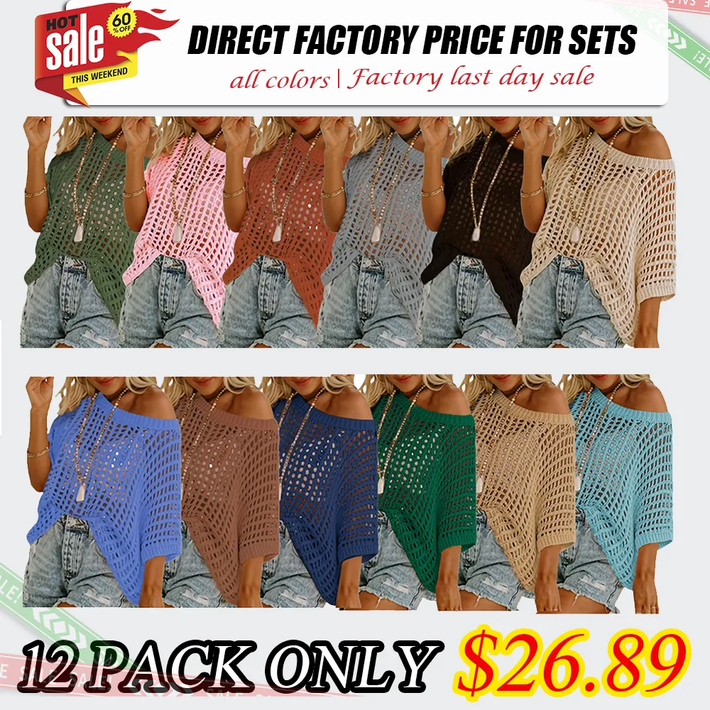 Women's Crew Neck Openwork Knit Pullover