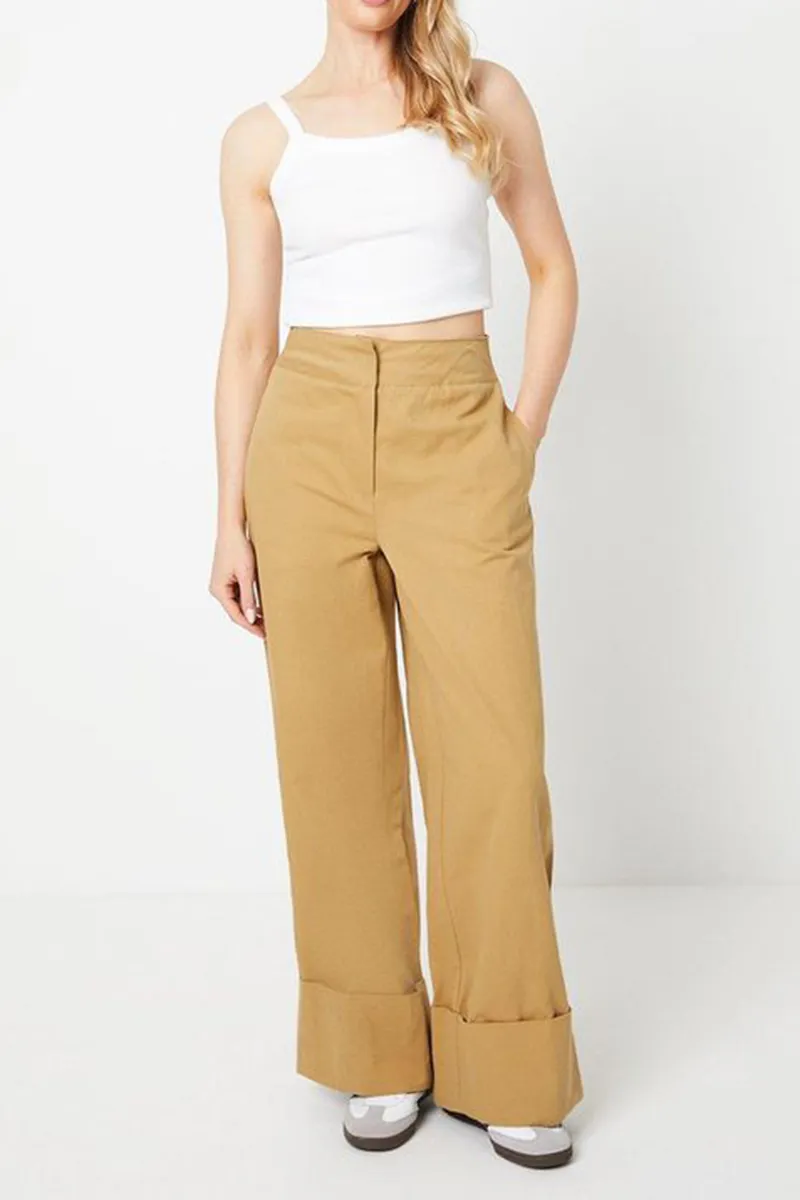 Casual Style Straight Leg Beige Trouser