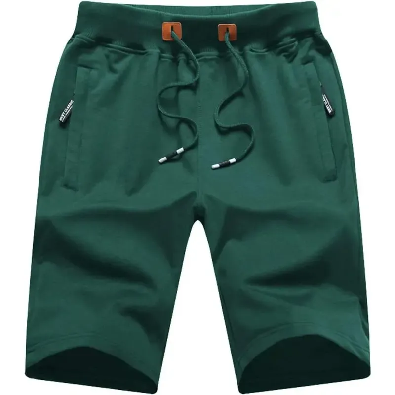 Men's drawstring shorts with zip pockets, elastic waistband, casual loungewear shorts
