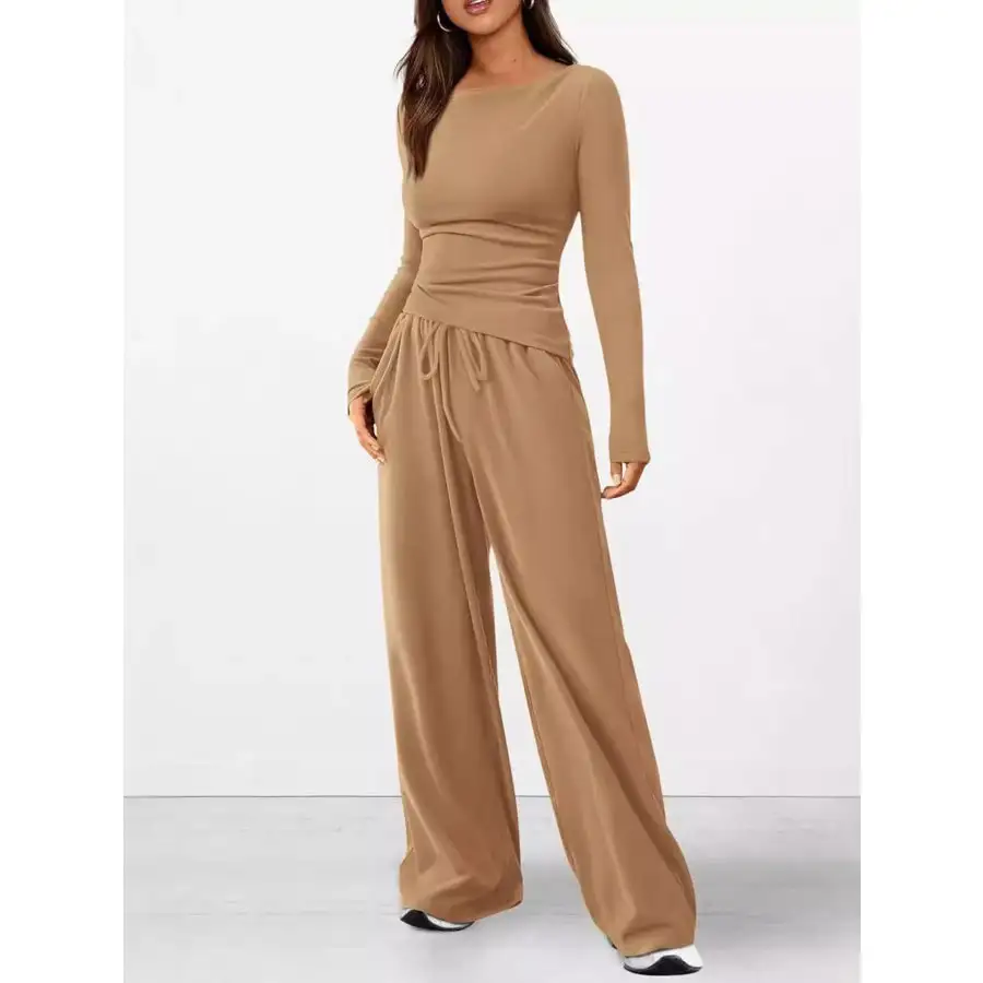 Everyday Long Sleeve Top and Wide Leg Pants Set