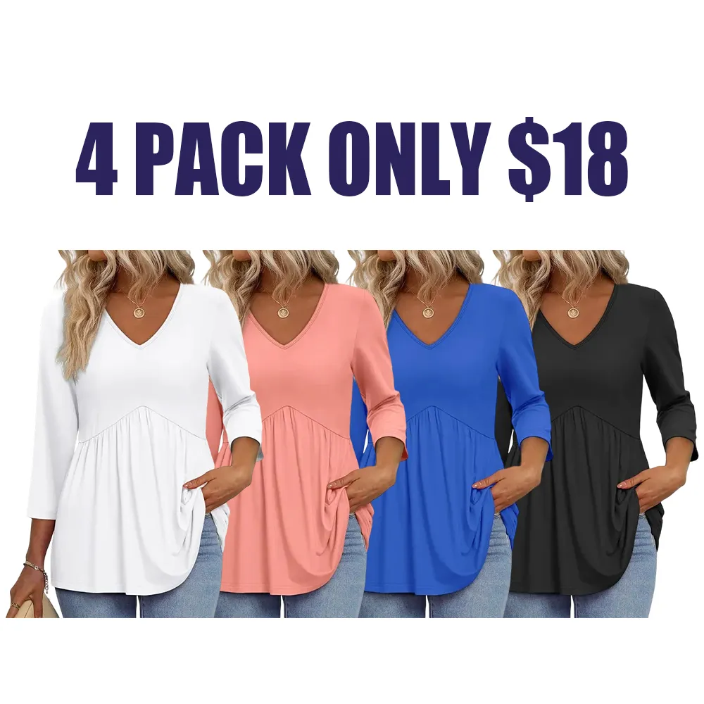 Women's three-quarter sleeve V-neck babydoll top