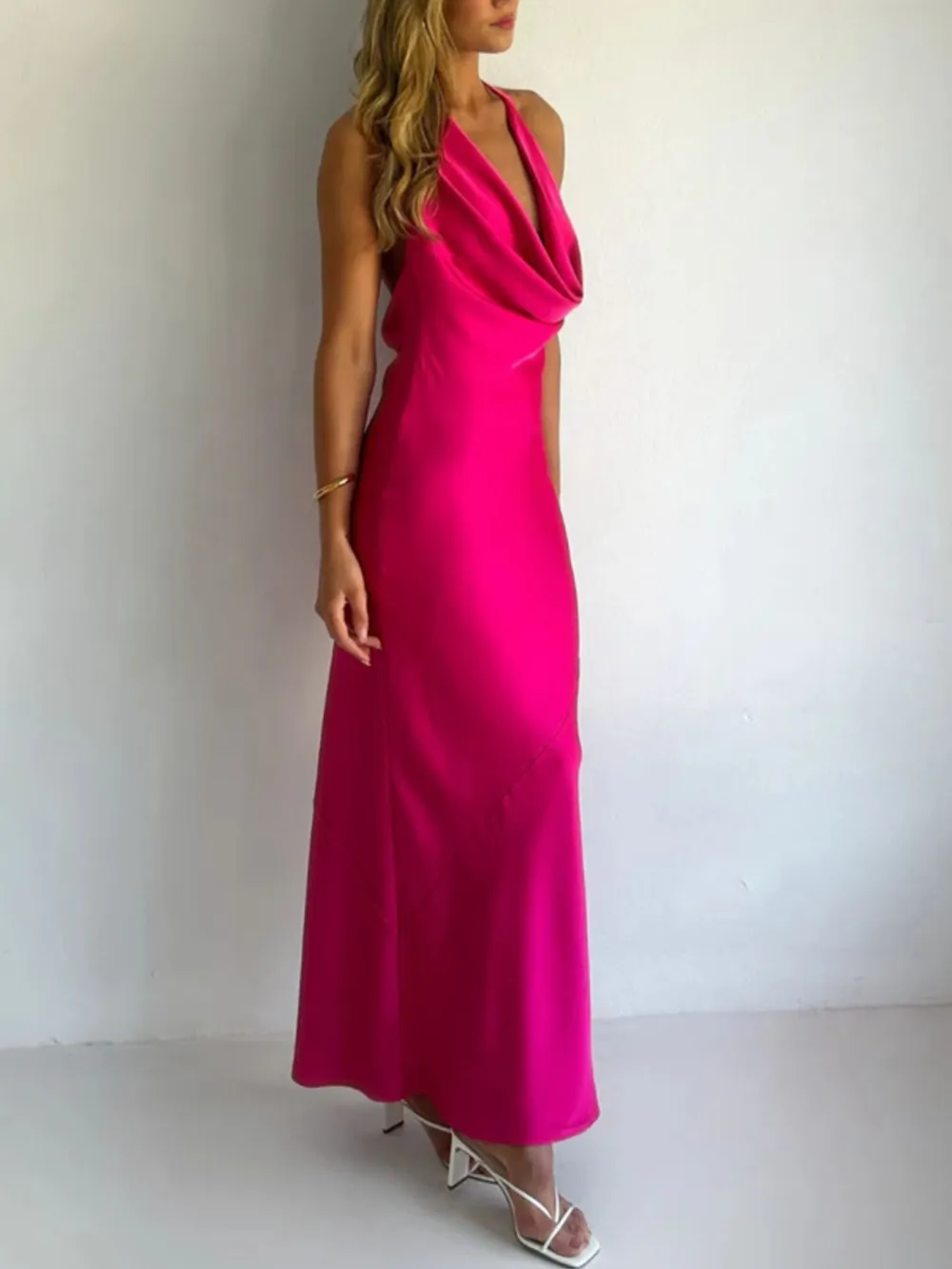 Relaxed Halter Neck Satin Maxi Dress