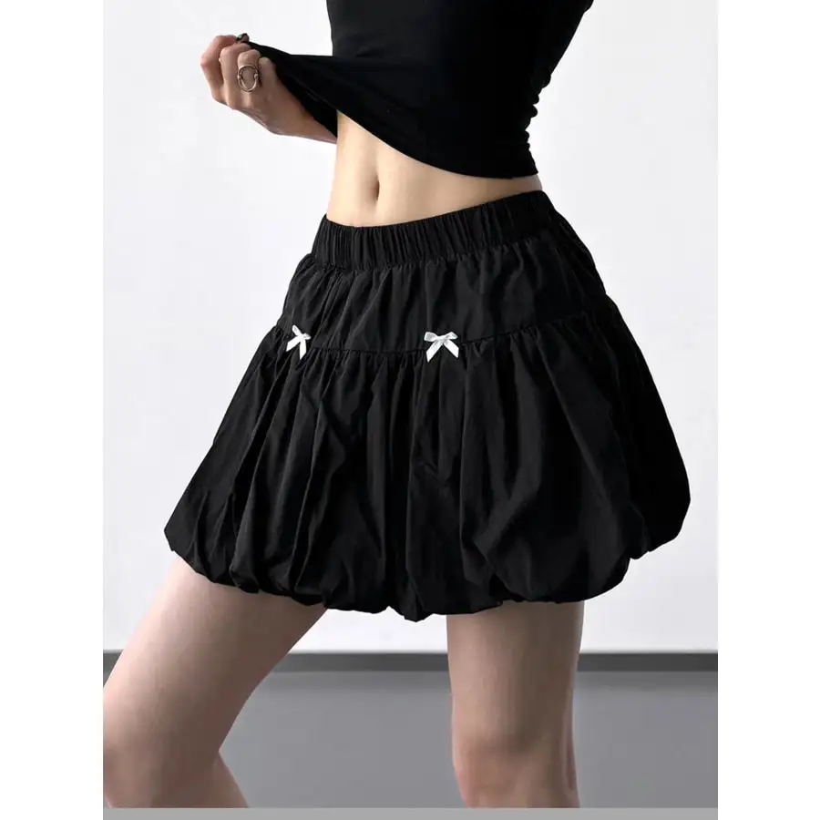 Bubble Hem Elastic Waist Mini Skirt
