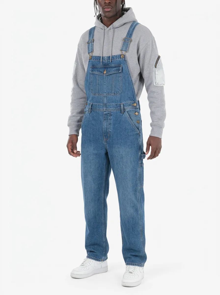 Men's Casual Vintage Blue Denim Bib Overalls