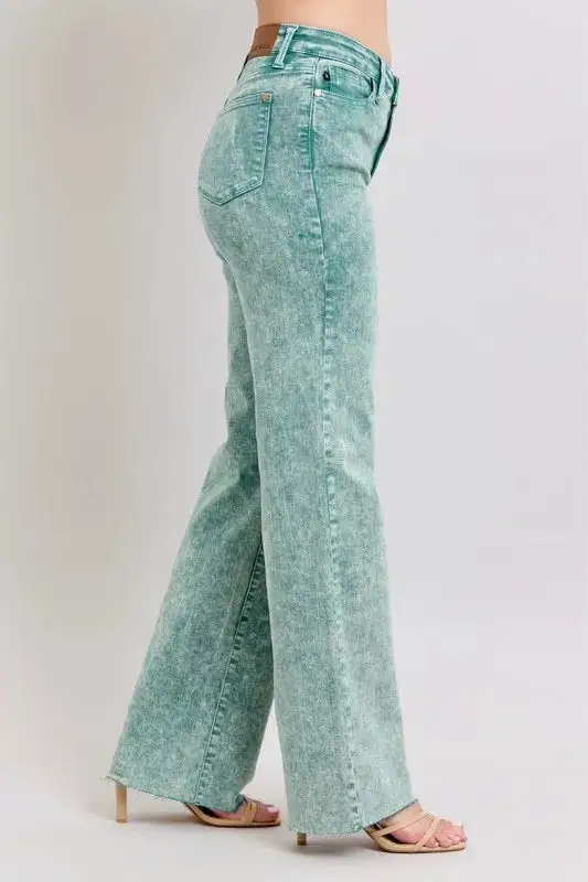 High-Waist Relaxed Raw-Hem Washed Straight Leg Jeans