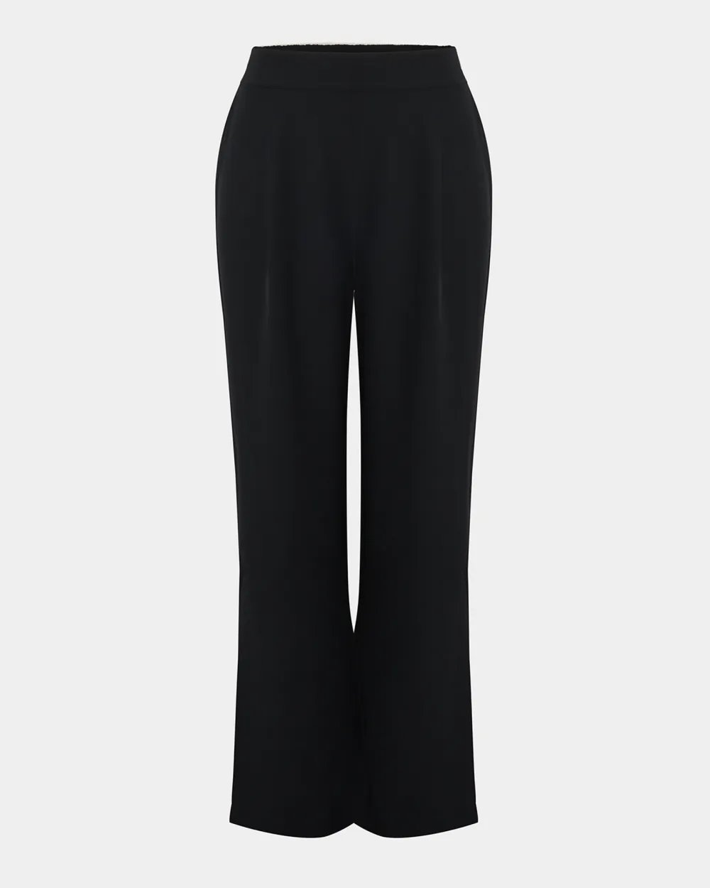 Straight Wide Leg Elastic Waist Pants -Black