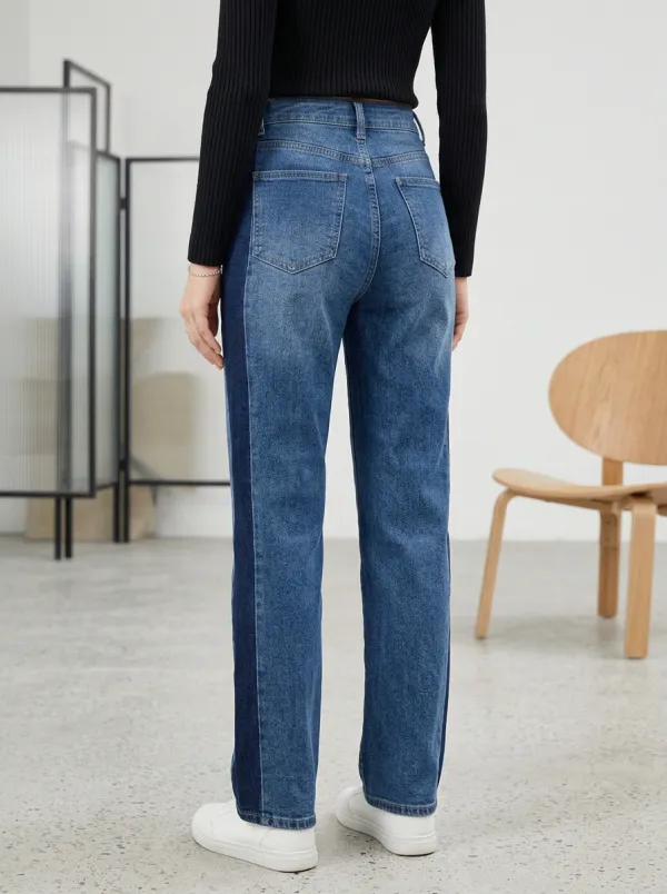 Women's Two-Tone Contrast Side Panel Denim Jeans