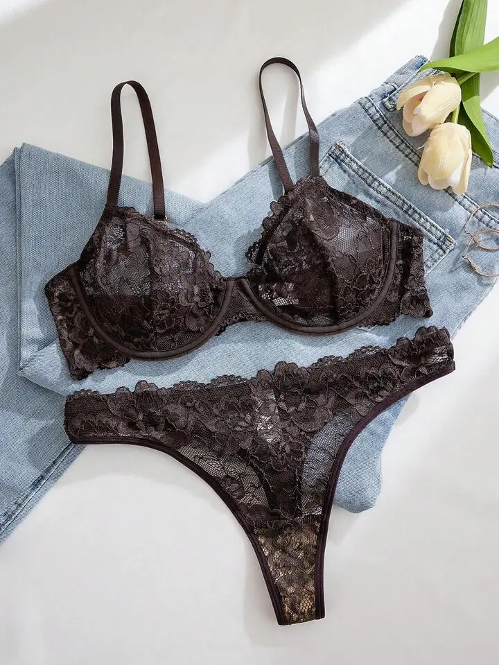 Delicate Lace Sheer Bra And Panty Set