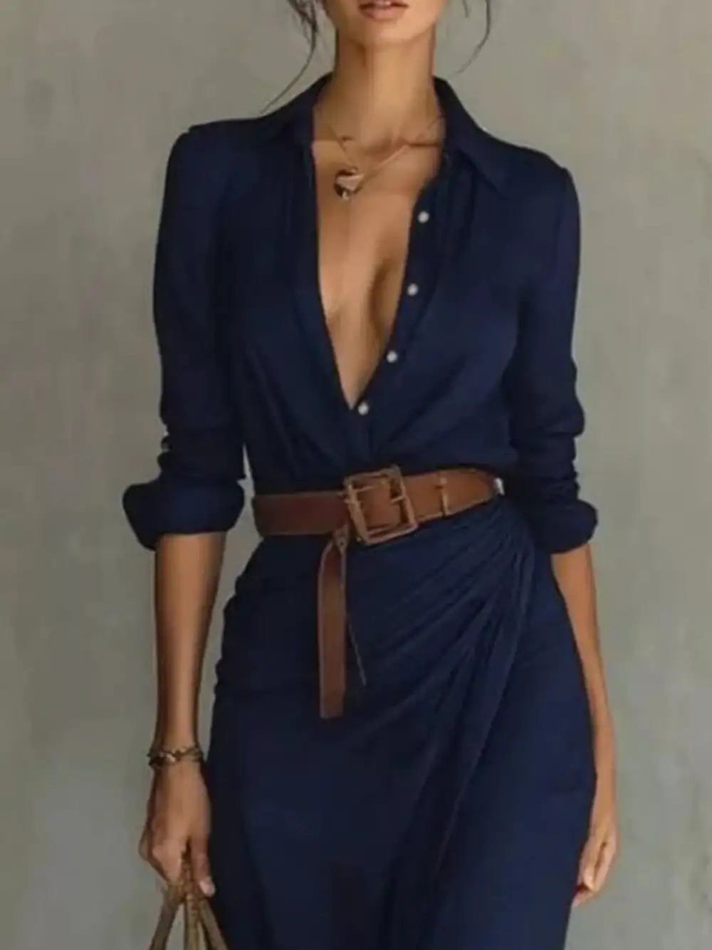 Gathered Detail Ruched Long Sleeve Maxi Dress