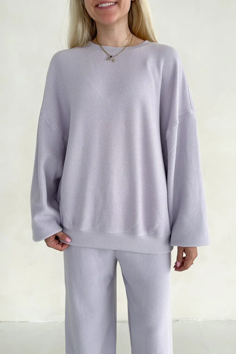Roomy Fit Waffle Knit Sweatshirt