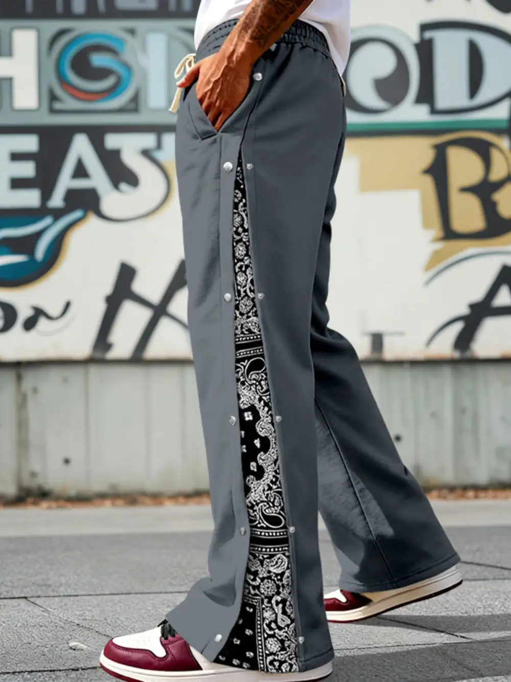 Men's Full Size Side Snap Wide Leg Pants