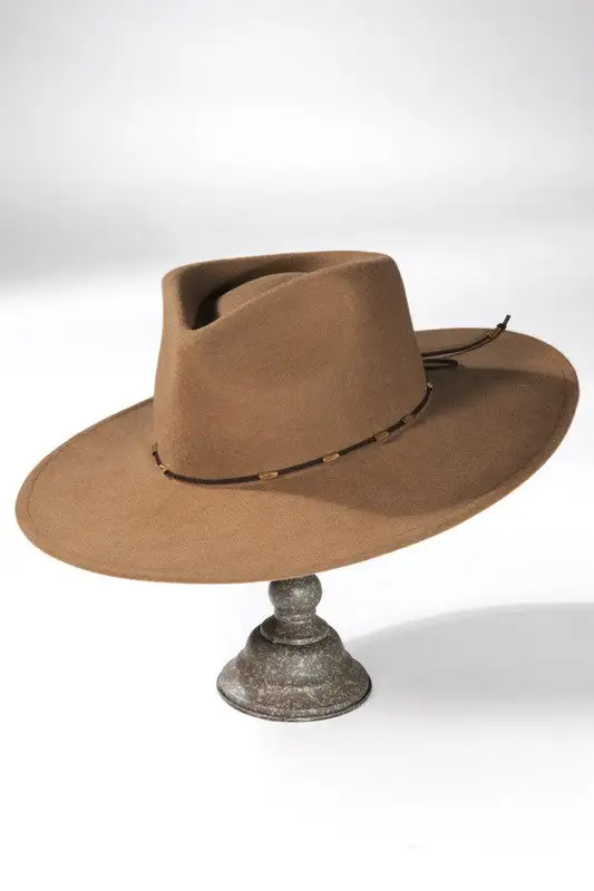 Delicate Trim Wool Panama Hat Pecan