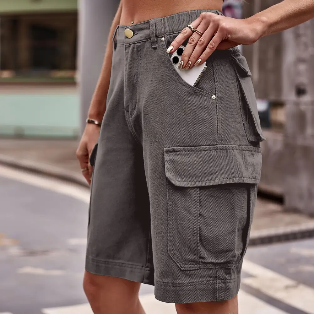 Pocketed Denim Cargo Shorts