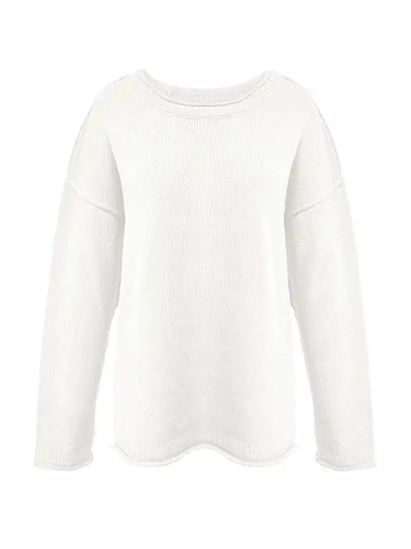 Paneled Round Neck Long Sleeve Relaxed Fit Easy Fit Sweater