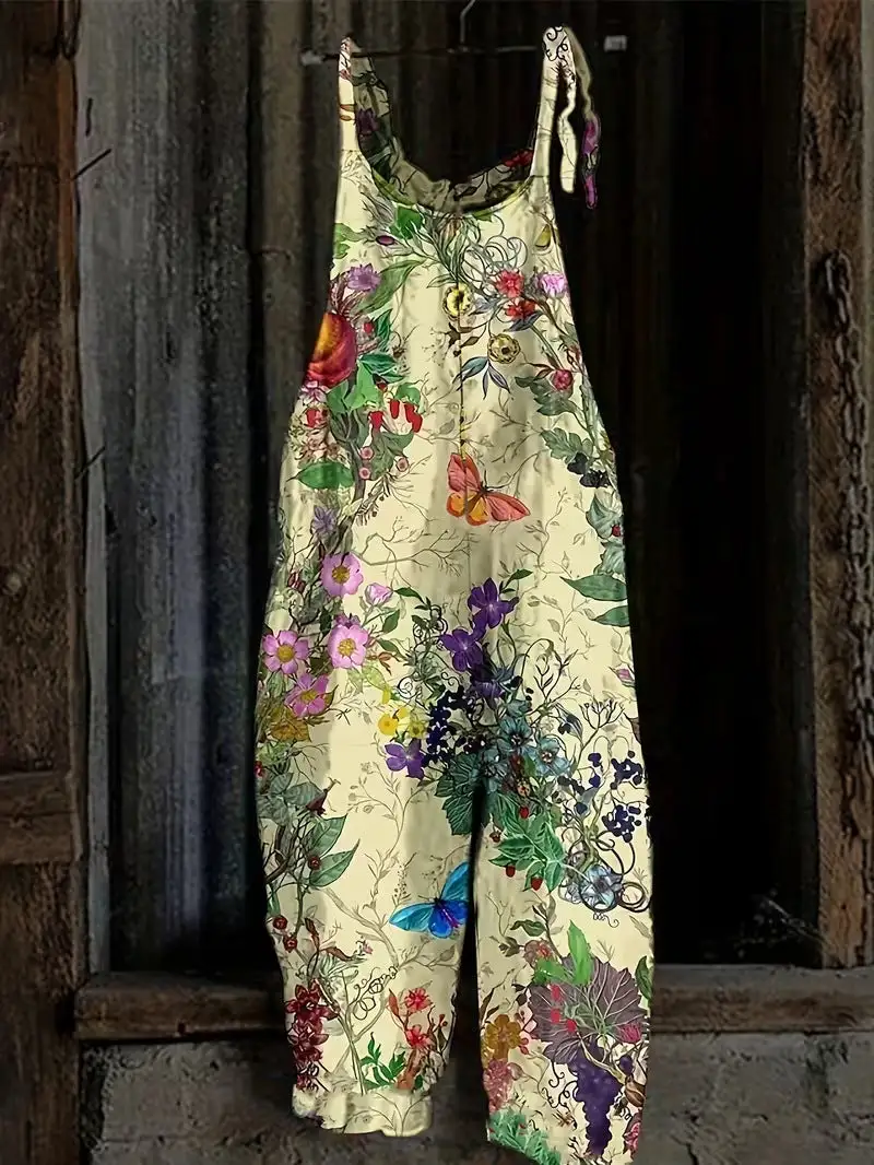 Women' Fun Print Wide-Leg Suspender Overalls