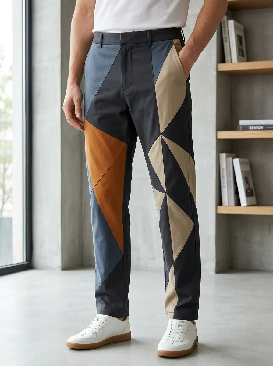 Men's Geometric Color Block Patchwork Printed Pants