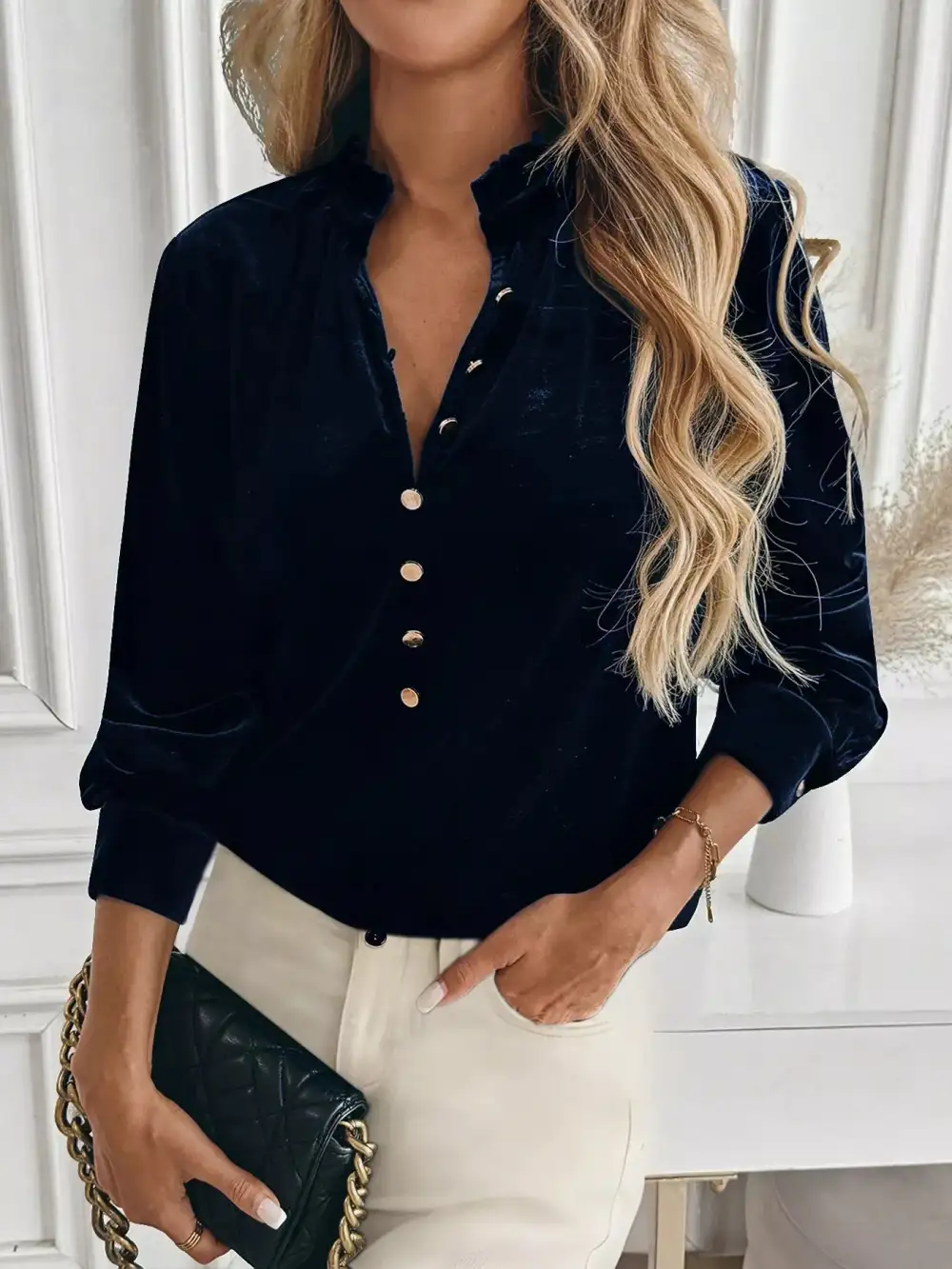 Velvet Button Front Shirt