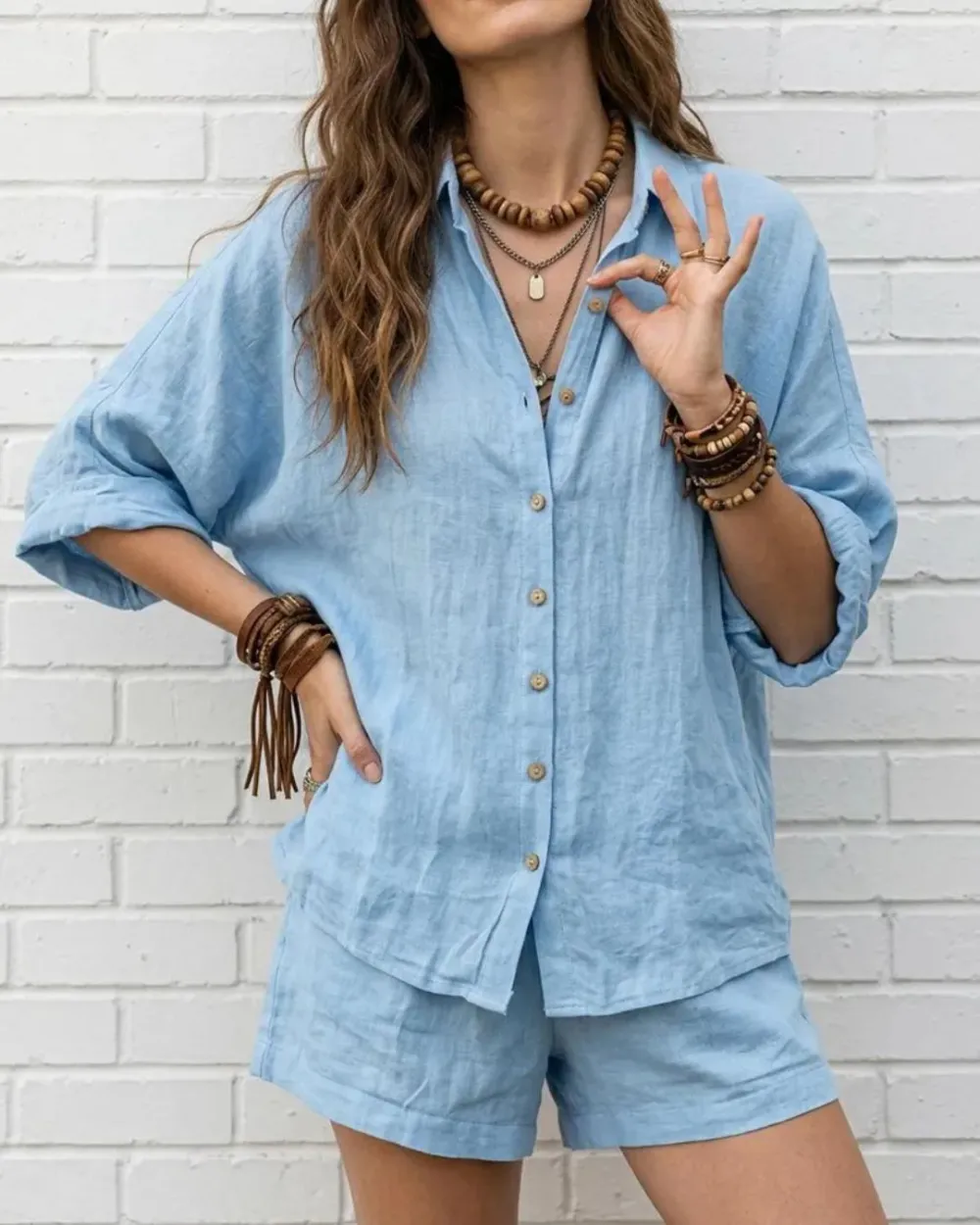 Button-Up Shirt and Wide-Leg Shorts Set