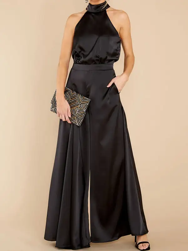 The Shoulder High Waist Jumpsuit Wide Pants