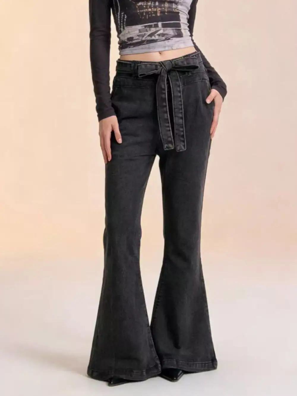 Sharp High Waist Flare Leg Denim Jeans