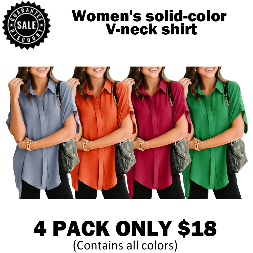 🔥Hot Sale💥Women's solid-color V-neck shirt🔥16 Colors Available