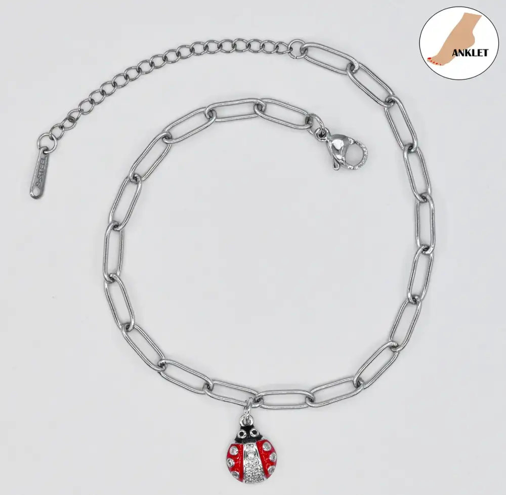 Delicate Ladybug Crystal Anklet