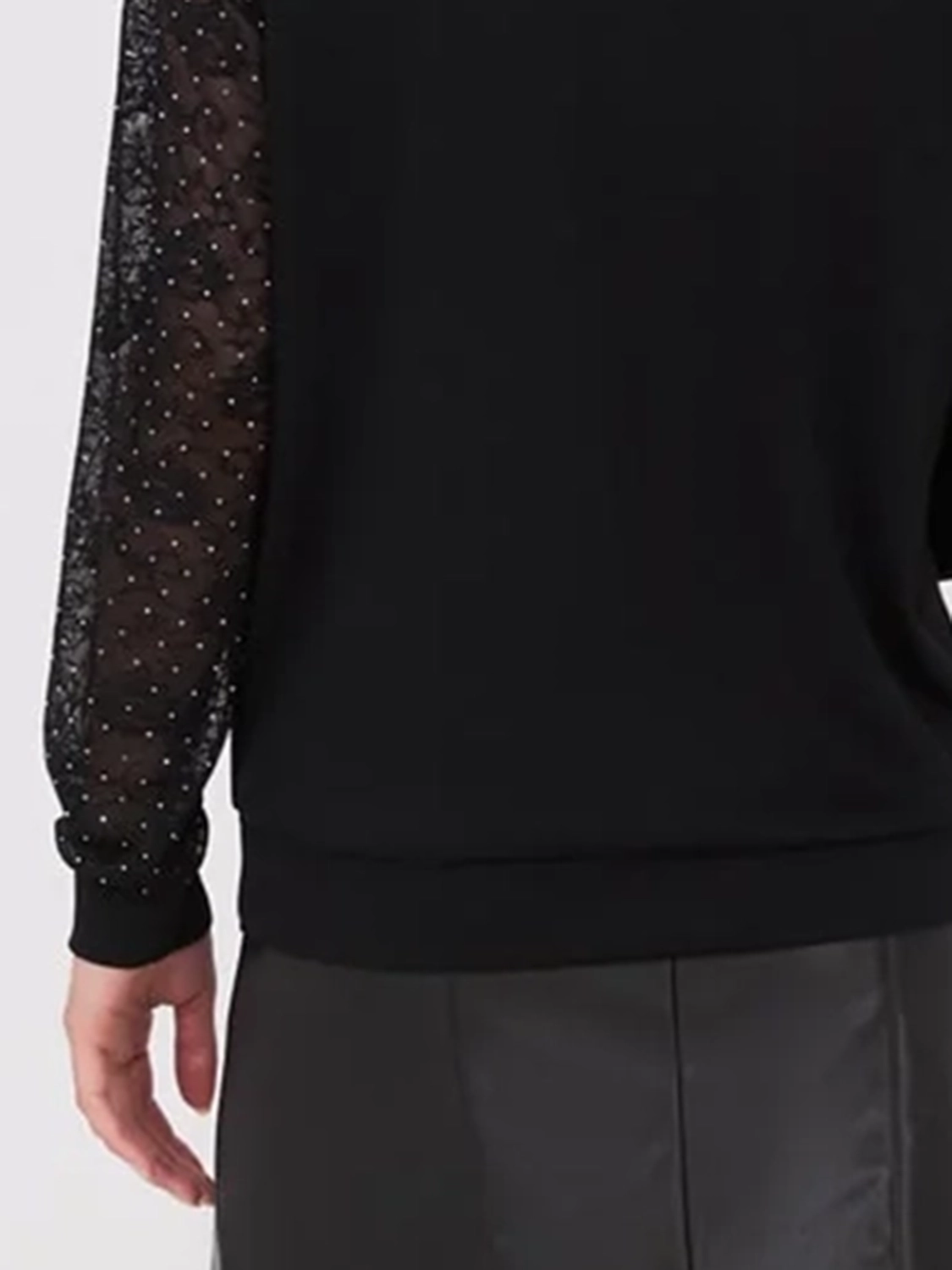 Drop Shoulder Sweater With Lace & Rhinestone Sleeve