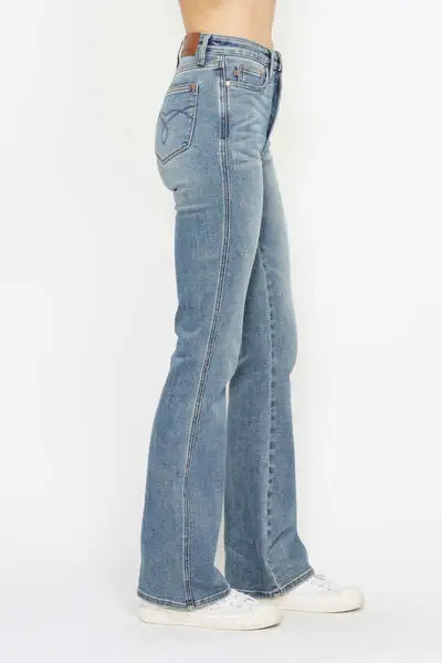 Tummy Control Back Embroidered Pocket Bootcut Denim Jeans