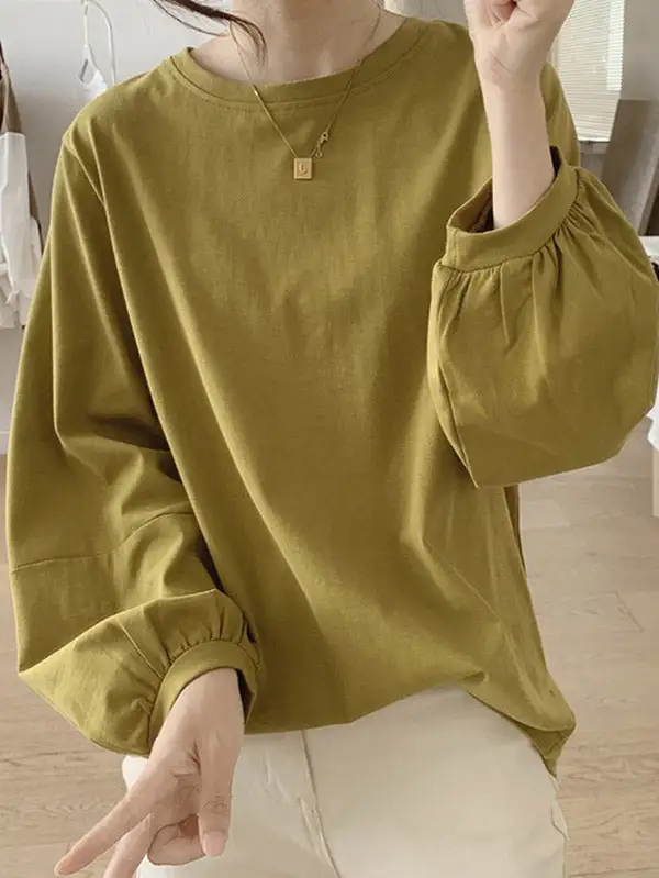 Long Sleeve Relaxed Pleat Detail Round Neck T-Shirt
