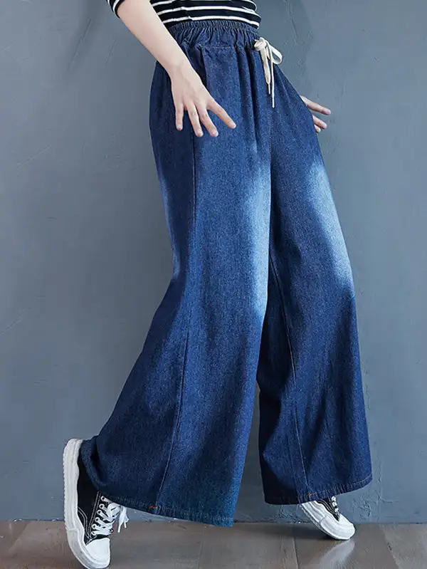 Relaxed Fit Wide Leg Drawstring Jeans
