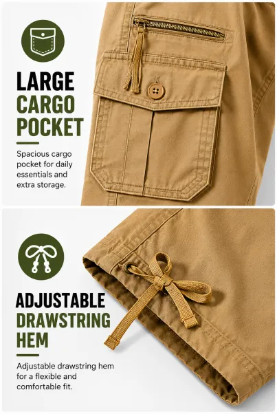 Men's Cropped Cargo Capri Pants with Utility Pockets and Drawstring Hem