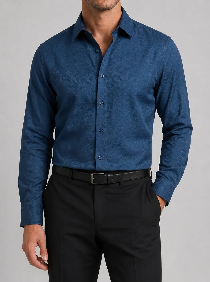 Men's Business Casual Blue Geometric Pattern Printed Shirt