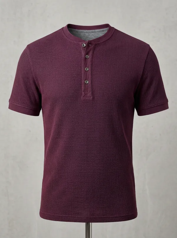 Men's Athletic Inspired Waffle Knit Henley Shirt